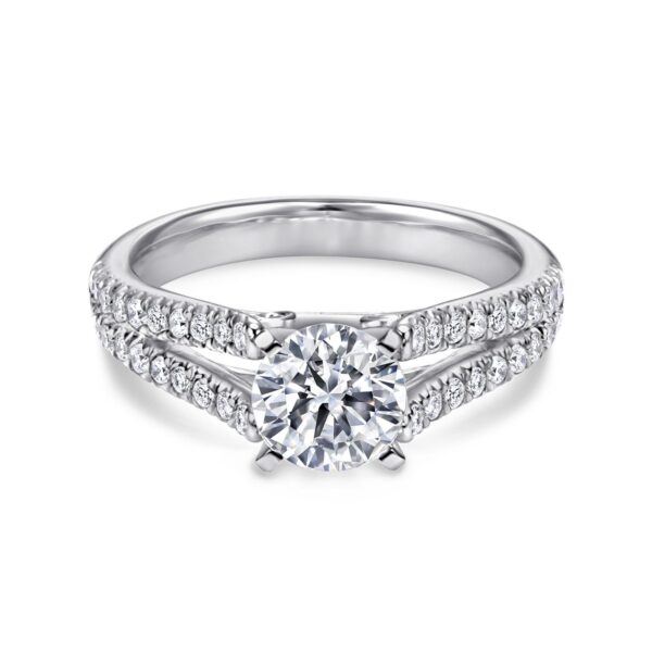 Platinum Round Split Shank Diamond Engagement Ring