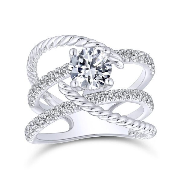 14K White Gold Free Form Round Diamond Engagement Ring - Image 4
