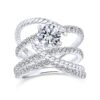 14K White Gold Free Form Round Diamond Engagement Ring - Image 5