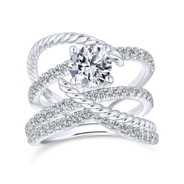 14K White Gold Free Form Round Diamond Engagement Ring - Image 5