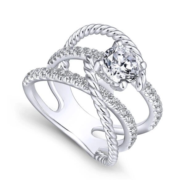 14K White Gold Free Form Round Diamond Engagement Ring - Image 3