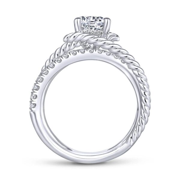 14K White Gold Free Form Round Diamond Engagement Ring - Image 2