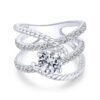 14K White Gold Free Form Round Diamond Engagement Ring