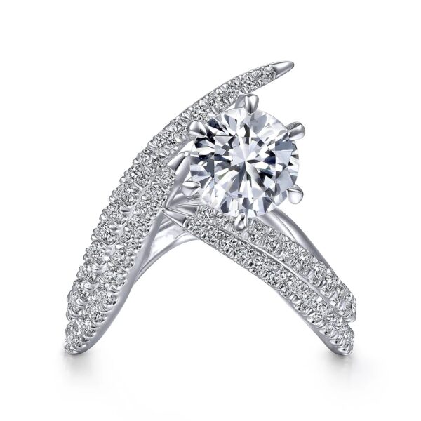 14K White Gold Free Form Round Diamond Engagement Ring - Image 5