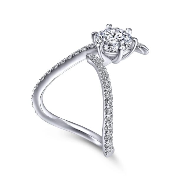 14K White Gold Free Form Round Diamond Engagement Ring - Image 4