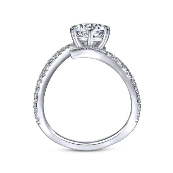 14K White Gold Free Form Round Diamond Engagement Ring - Image 3