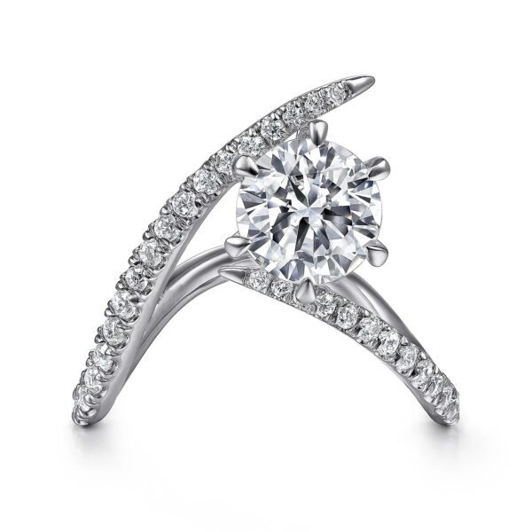 14K White Gold Free Form Round Diamond Engagement Ring