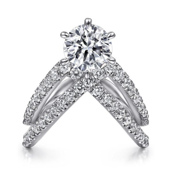 14K White Gold Free Form Round Diamond Channel Set Engagement Ring