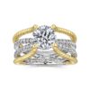 14K White-Yellow Gold Free Form Round Diamond Engagement Ring - Image 4