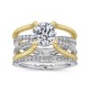 14K White-Yellow Gold Free Form Round Diamond Engagement Ring - Image 5