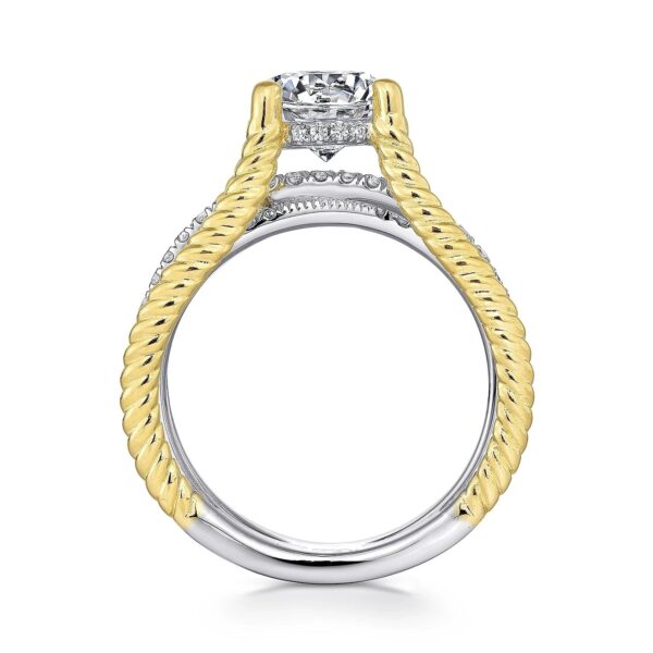 14K White-Yellow Gold Free Form Round Diamond Engagement Ring - Image 2