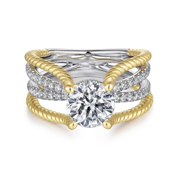 14K White-Yellow Gold Free Form Round Diamond Engagement Ring