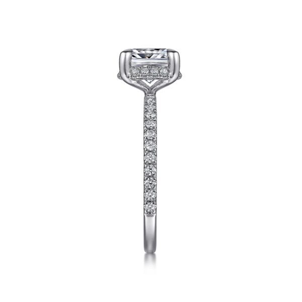 14K White Gold Hidden Halo Cushion Cut Diamond Engagement Ring - Image 4