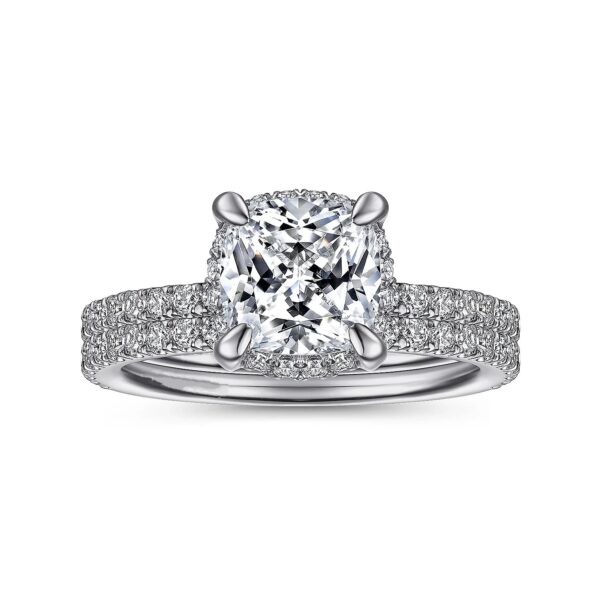 14K White Gold Hidden Halo Cushion Cut Diamond Engagement Ring - Image 5