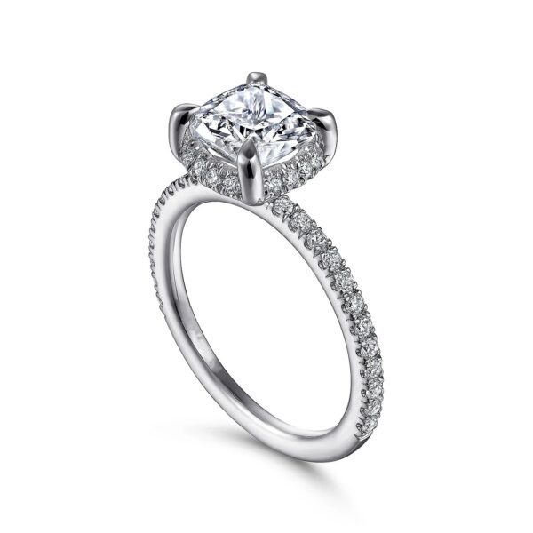 14K White Gold Hidden Halo Cushion Cut Diamond Engagement Ring - Image 3