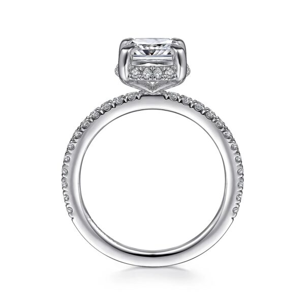 14K White Gold Hidden Halo Cushion Cut Diamond Engagement Ring - Image 2