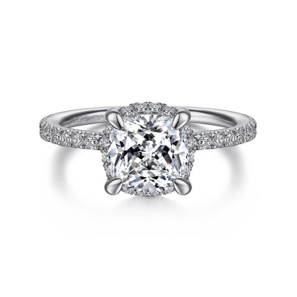 14K White Gold Hidden Halo Cushion Cut Diamond Engagement Ring
