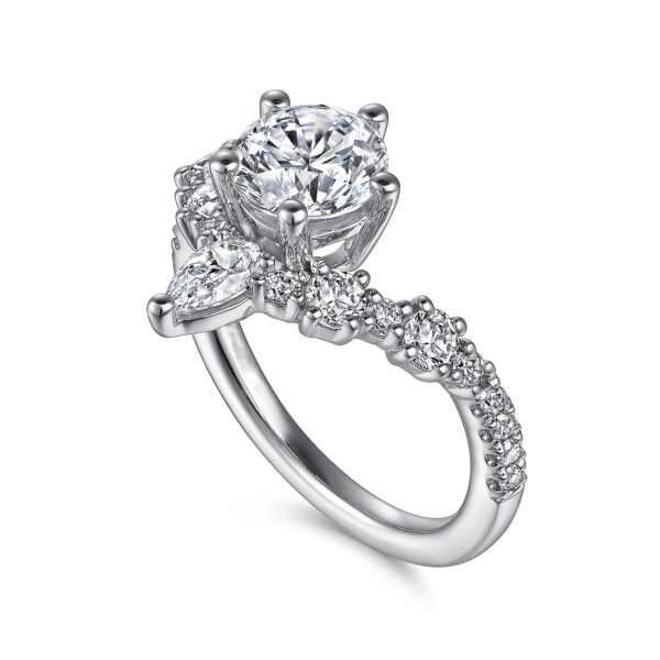 14K White Gold Chevron Round Diamond Engagement Ring - Image 4