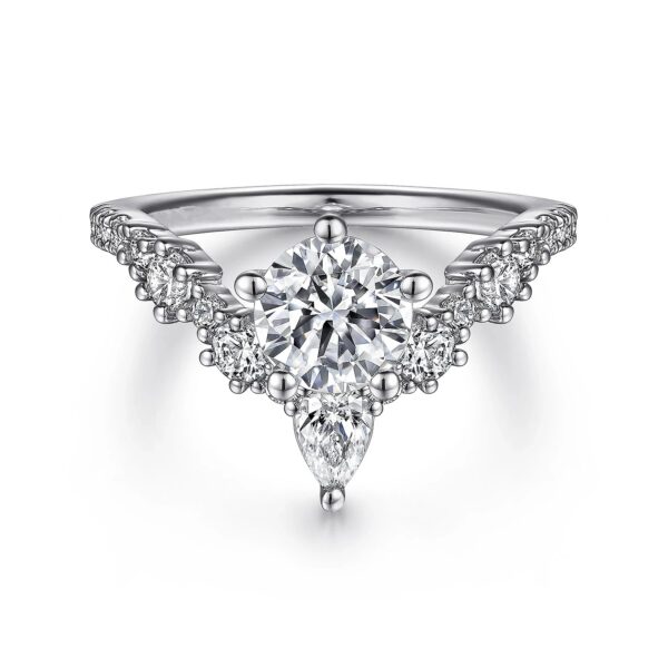 14K White Gold Chevron Round Diamond Engagement Ring