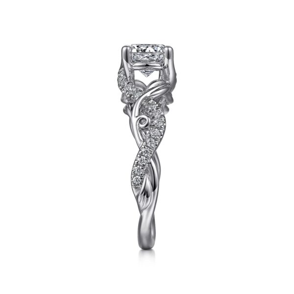 14K White Gold Floral Round Diamond Engagement Ring - Image 4