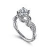 14K White Gold Floral Round Diamond Engagement Ring - Image 3