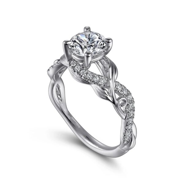 14K White Gold Floral Round Diamond Engagement Ring - Image 3
