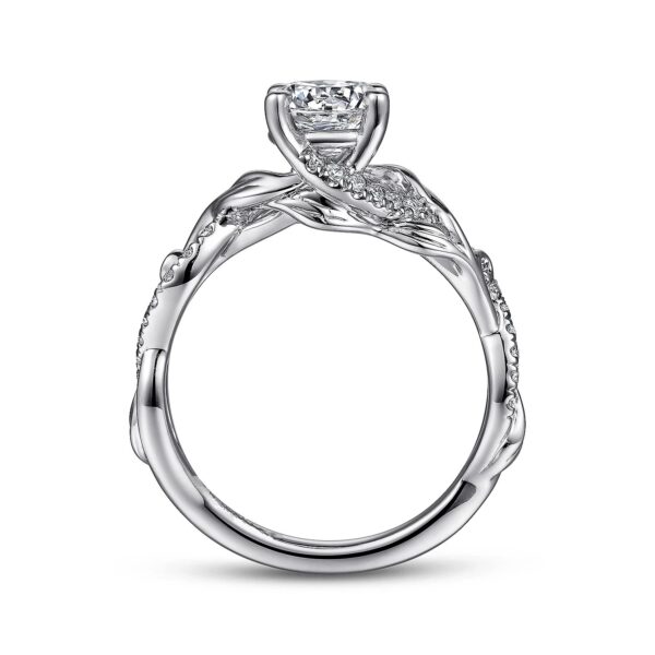 14K White Gold Floral Round Diamond Engagement Ring - Image 2