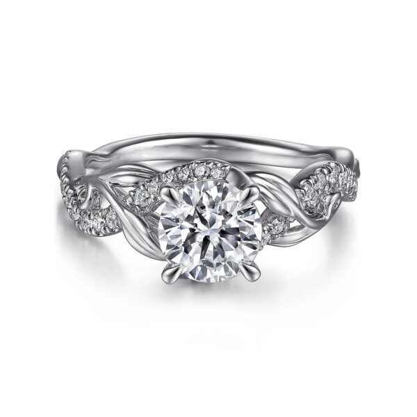 14K White Gold Floral Round Diamond Engagement Ring