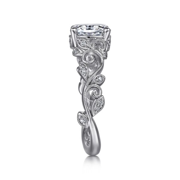 14K White Gold Floral Oval Diamond Engagement Ring - Image 4