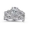 14K White Gold Floral Oval Diamond Engagement Ring - Image 5