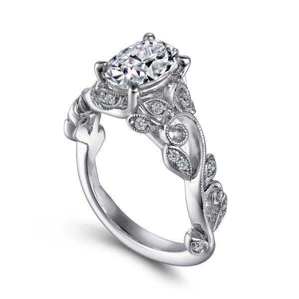 14K White Gold Floral Oval Diamond Engagement Ring - Image 3