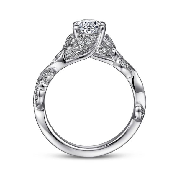14K White Gold Floral Oval Diamond Engagement Ring - Image 2