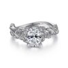 14K White Gold Floral Oval Diamond Engagement Ring