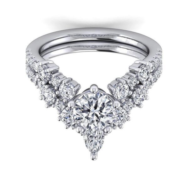 14K White Gold Chevron Round Diamond Engagement Ring - Image 5