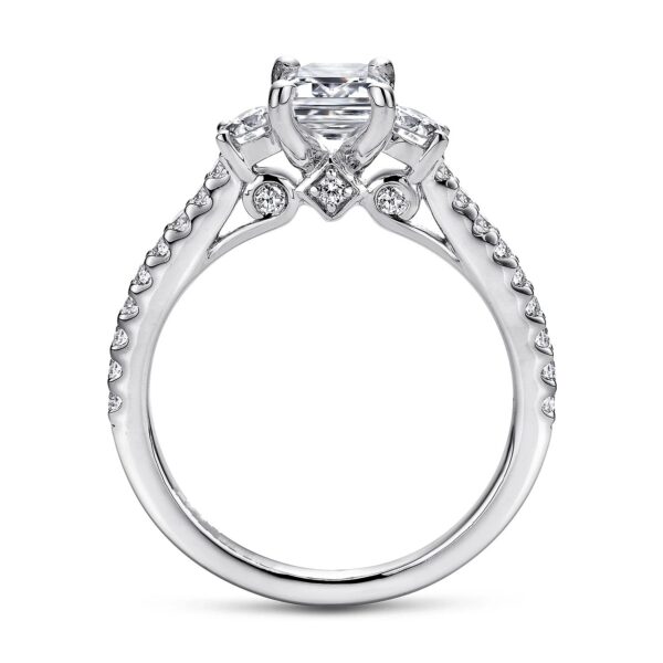 14K White Gold Emerald Cut Three Stone Diamond Engagement Ring - Image 2