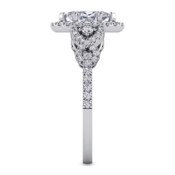 Platinum Marquise Shape Three Stone Halo Diamond Engagement Ring - Image 2