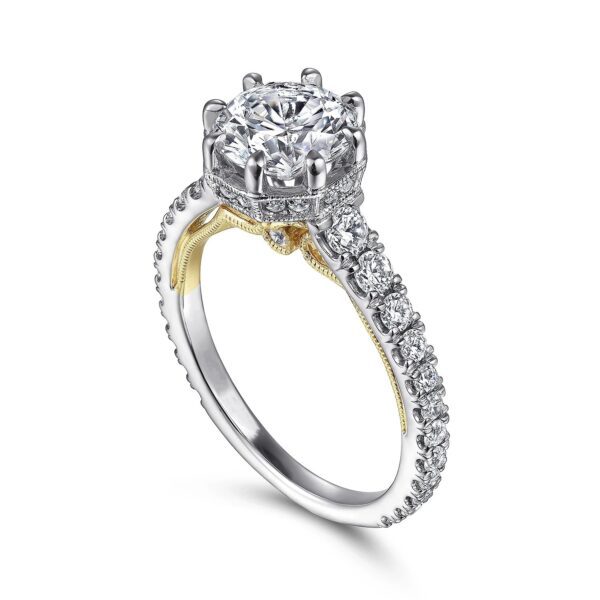 Vintage Inspired 14K White-Yellow Gold Round Diamond Engagement Ring - Image 3