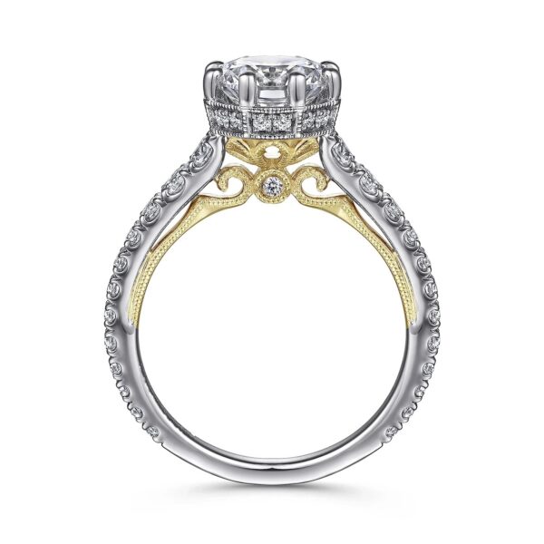 Vintage Inspired 14K White-Yellow Gold Round Diamond Engagement Ring - Image 4