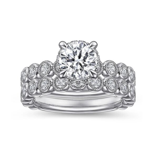Vintage Inspired 14K White Gold Round Diamond Engagement Ring - Image 5