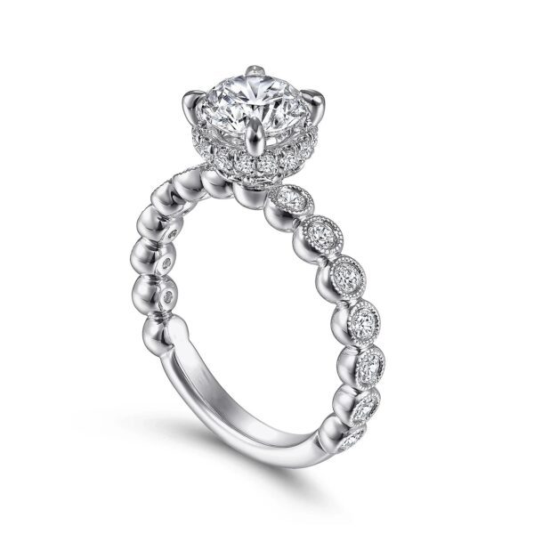Vintage Inspired 14K White Gold Round Diamond Engagement Ring - Image 2