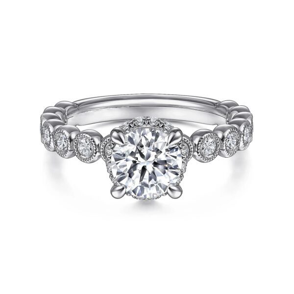 Vintage Inspired 14K White Gold Round Diamond Engagement Ring
