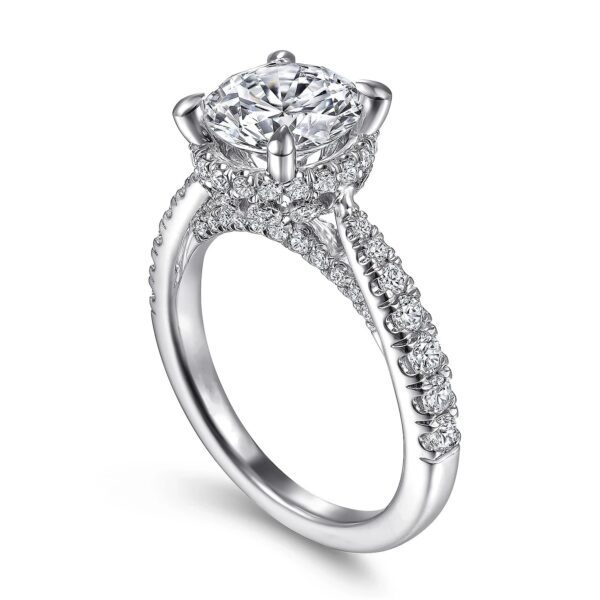 Vintage Inspired 18K White Gold Round Diamond Engagement Ring - Image 2