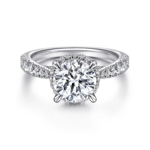 Vintage Inspired 18K White Gold Round Diamond Engagement Ring