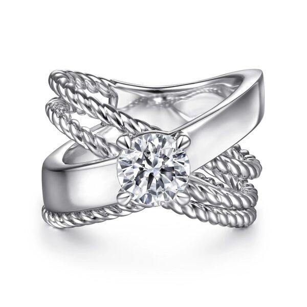 14K White Gold Split Shank Round Diamond Engagement Ring - Image 5