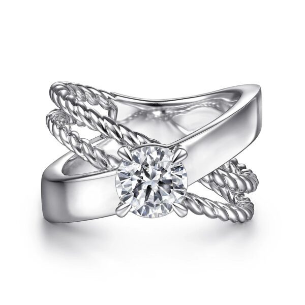 14K White Gold Split Shank Round Diamond Engagement Ring