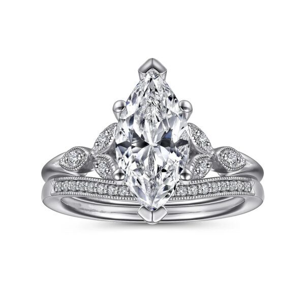 14K White Gold Marquise Shape Diamond Engagement Ring - Image 5