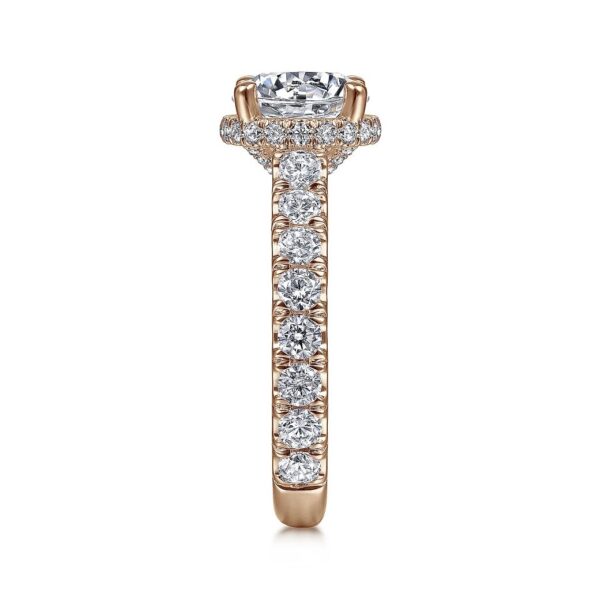 18K Rose Gold Hidden Halo Round Diamond Engagement Ring - Image 2