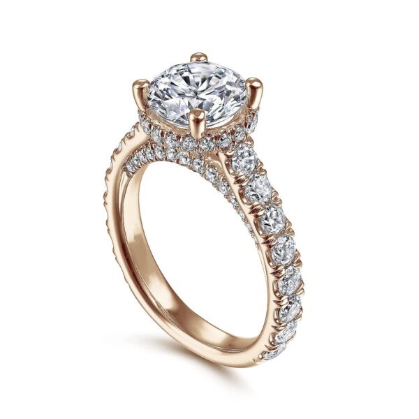 18K Rose Gold Hidden Halo Round Diamond Engagement Ring - Image 4