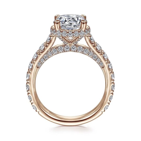 18K Rose Gold Hidden Halo Round Diamond Engagement Ring - Image 3