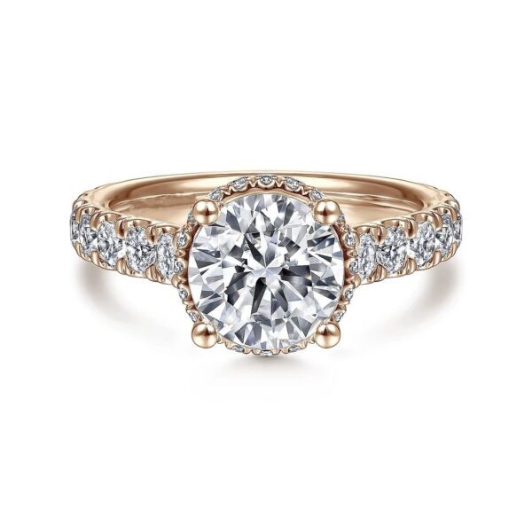 18K Rose Gold Hidden Halo Round Diamond Engagement Ring